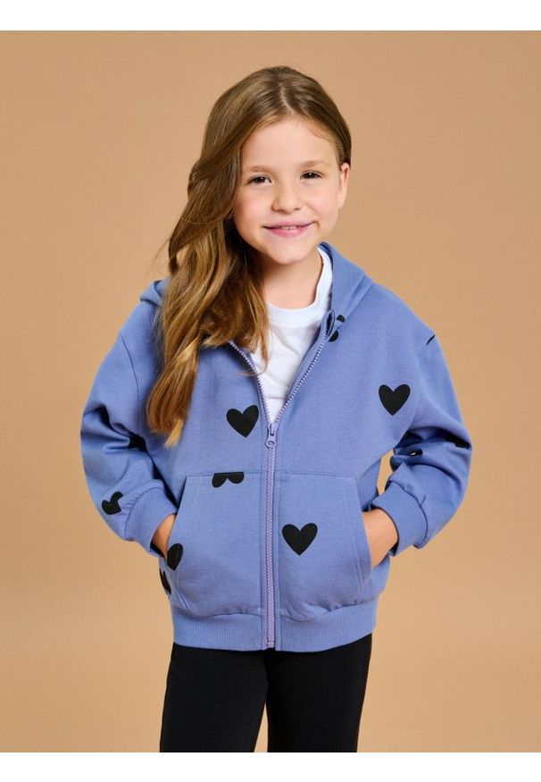 Sinsay - Bluza z kapturem w serca - niebieski. Typ kołnierza: kaptur. Kolor: niebieski