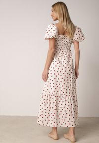 Born2be - Beżowa Sukienka Bawełniana o Rozkloszowanym Kroju z Bufiastymi Rękawami w Groszki Lorairian. Kolor: beżowy. Materiał: bawełna. Wzór: grochy. Styl: klasyczny #7