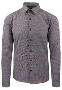 Koszula Wizytowa z Prostym Krojem - Victorio - Brąz, Drobny Wzór. Okazja: na co dzień. Kolor: brązowy, beżowy, wielokolorowy. Materiał: elastan, bawełna. Długość rękawa: długi rękaw. Długość: długie. Styl: wizytowy #6