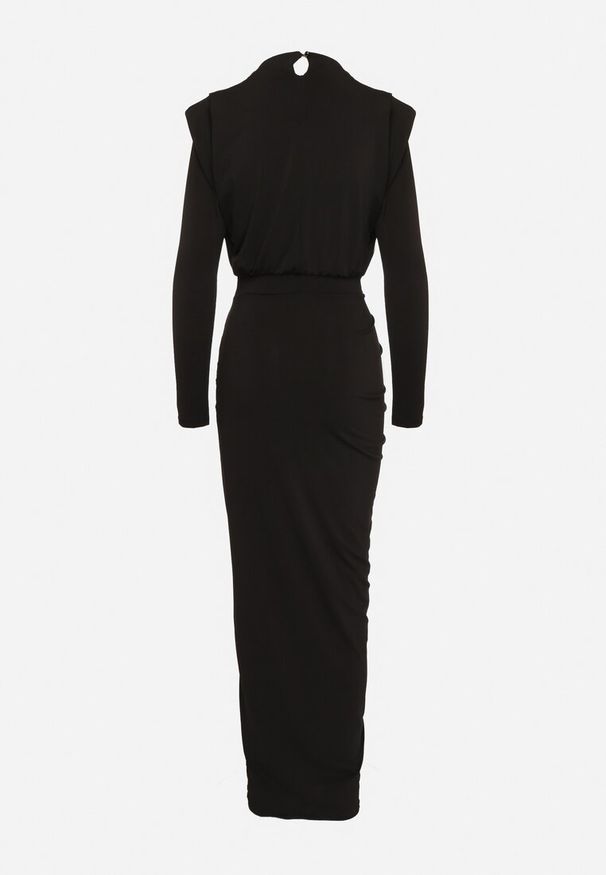 Born2be - Czarna Koktajlowa Sukienka o Dopasowanym Kroju z Marszczeniem Besiel. Kolor: czarny. Styl: wizytowy