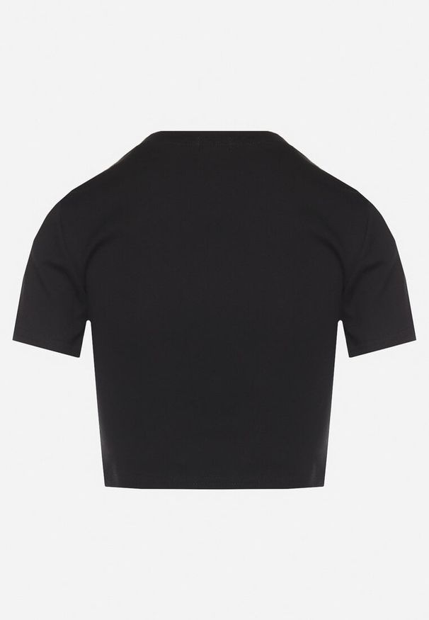 Born2be - Czarny Bawełniany T-shirt z Napisem i Łańcuchem Olimelia. Kolor: czarny. Materiał: bawełna. Wzór: napisy