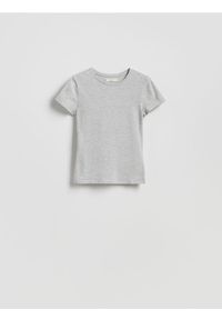 Reserved - Bawełniany t-shirt slim fit - jasnoszary. Kolor: szary. Materiał: bawełna