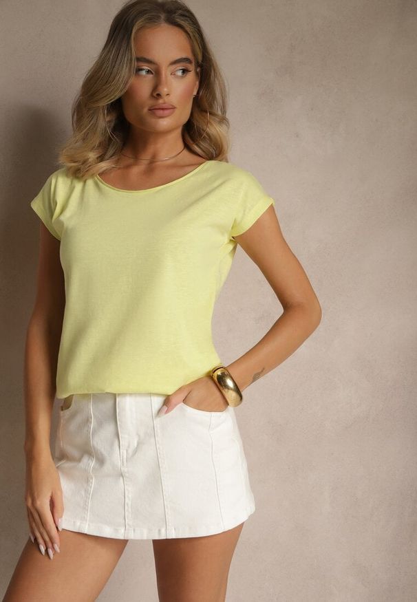 Renee - Żółty Basicowy T-shirt z Bawełny Ralotea. Okazja: na co dzień. Kolor: żółty. Materiał: bawełna. Styl: klasyczny, casual