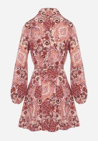 Born2be - Różowo-Bordowa Sukienka Mini Rozkloszowana we Wzór Paisley z Materiałowym Paskiem Lirit. Kolor: różowy. Materiał: materiał. Wzór: paisley. Sezon: wiosna, lato. Długość: mini #5