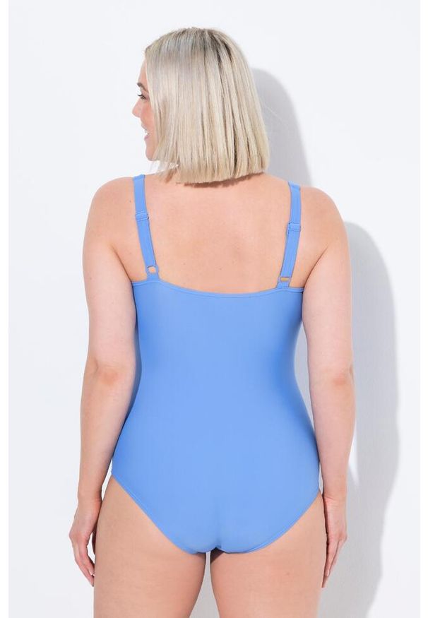ULLA POPKEN - Damski Strój kąpielowy marszczenie fiszbina bez miękkich miseczek. Kolekcja: plus size. Kolor: niebieski. Materiał: elastan, poliamid, materiał
