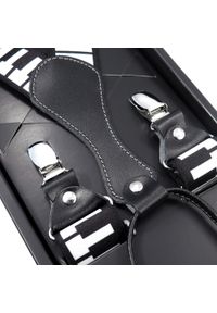 Modini - Biało-czarne szelki męskie w klawisze fortepianowe SZ62. Kolor: wielokolorowy, czarny, biały. Materiał: skóra, guma #1