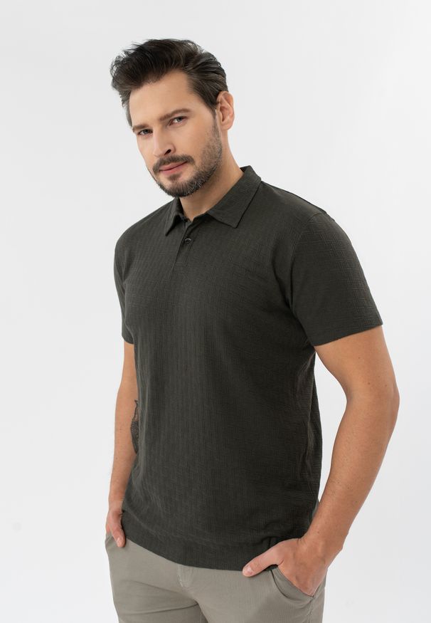 Volcano - Koszulka polo ze strukturą O-LARIX. Okazja: na co dzień. Typ kołnierza: polo. Kolor: brązowy. Materiał: dzianina, jeans, materiał. Długość rękawa: krótki rękaw. Długość: krótkie. Styl: casual, elegancki, klasyczny, wizytowy