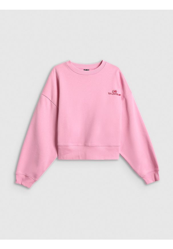 4f - 4F Bluza dresowa loose bez kaptura damska - różowa M. Okazja: na co dzień. Typ kołnierza: bez kaptura. Kolor: różowy. Materiał: dresówka. Styl: casual