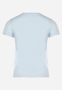 Born2be - Jasnoniebieski T-shirt z Bawełny Ozdobiony Napisem Niralle. Kolor: niebieski. Materiał: bawełna. Wzór: napisy, aplikacja
