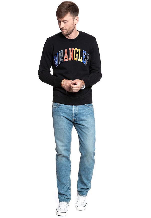 Wrangler - MĘSKA BLUZA WRANGLER LOGO SWEAT BLACK W6B6HY100 112130691. Wzór: nadruk