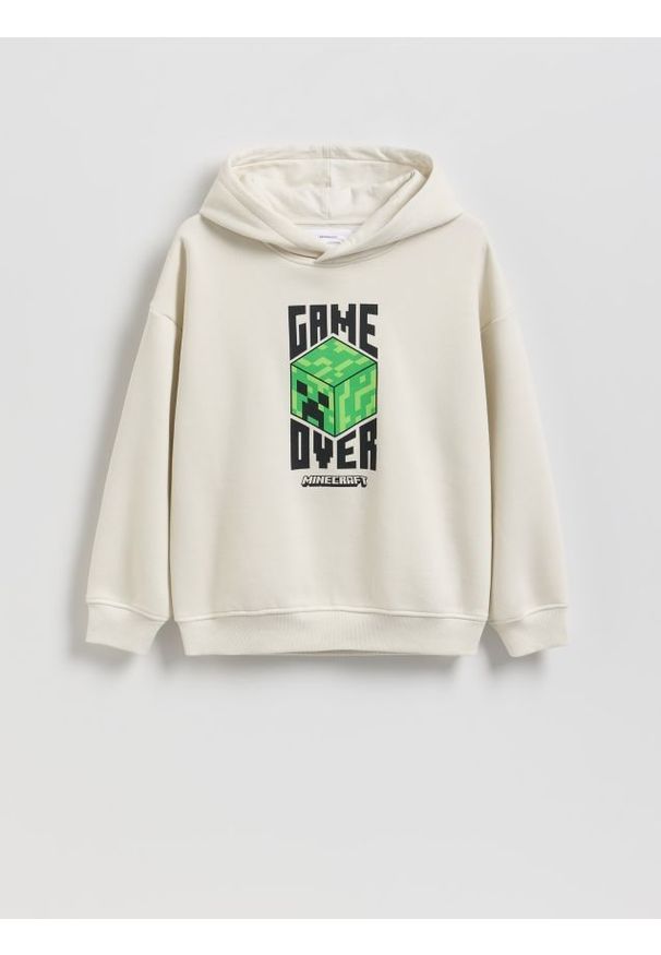 Reserved - Bluza z kapturem Minecraft - złamana biel. Typ kołnierza: kaptur. Materiał: bawełna, dzianina