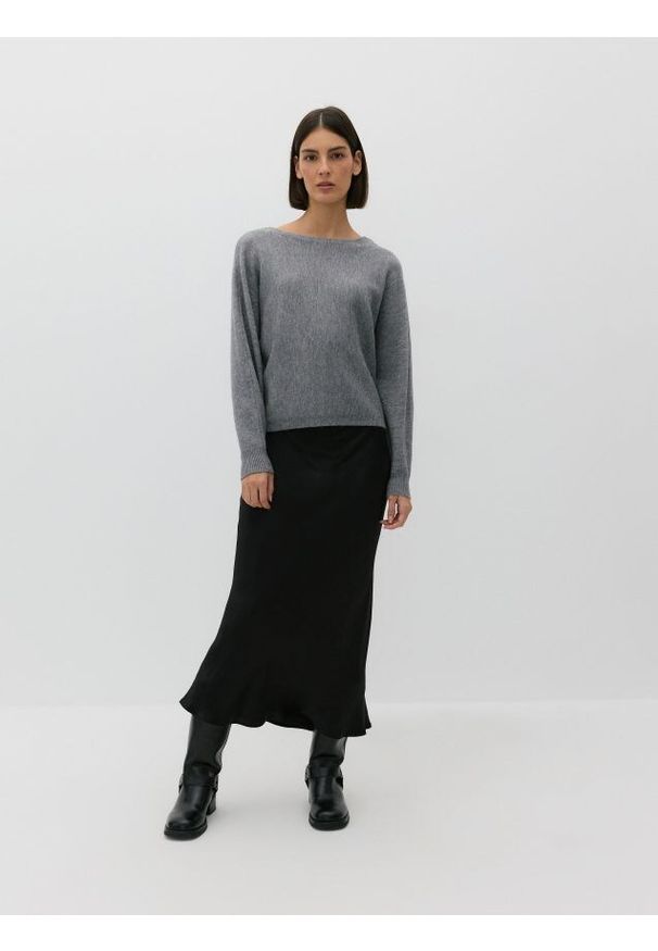 Reserved - Gładki sweter - szary. Kolor: szary. Materiał: dzianina. Wzór: gładki