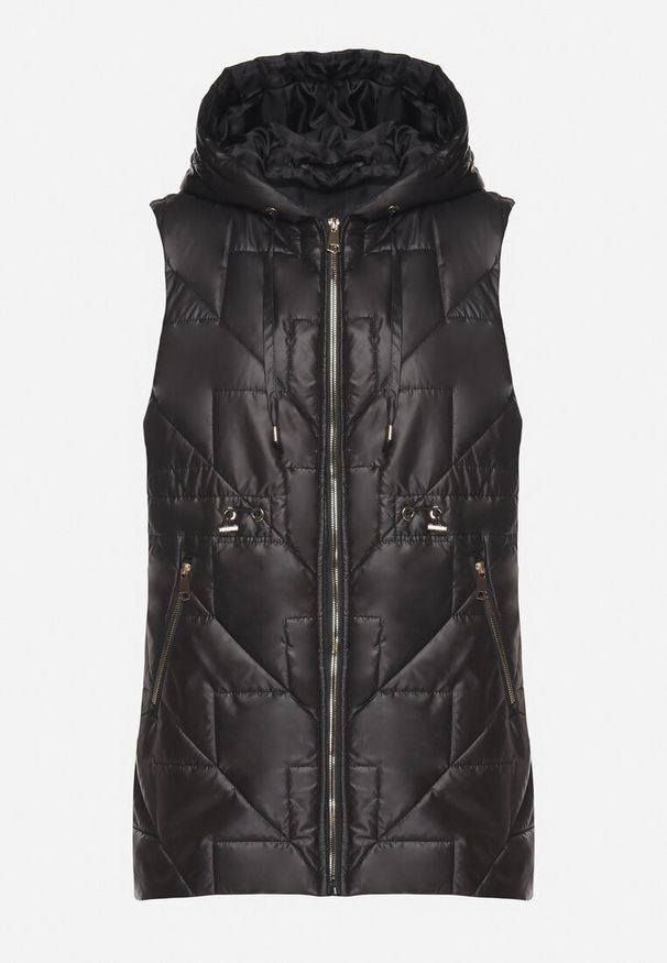 Born2be - Czarna Kamizelka Pikowana z Nieodpinanym Kapturem Lisandora. Okazja: na spacer. Kolor: czarny. Sezon: wiosna. Styl: klasyczny