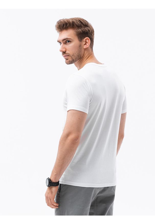 Ombre Clothing - T-shirt męski z nadrukiem S1434 V-8A - biały - XXL. Kolor: biały. Materiał: bawełna. Wzór: nadruk. Styl: klasyczny
