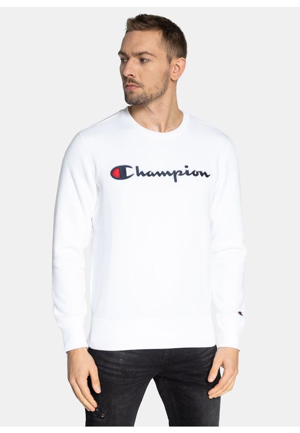 Bluza męska Champion Organic Cotton Blend Script Logo (216471-WW001). Kolor: biały. Materiał: materiał. Styl: sportowy, elegancki