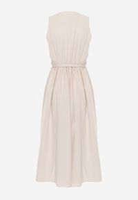 Born2be - Beżowa Sukienka o Rozkloszowanym Kroju z Wiskozą i Bawełną z Paskiem Kelaliria. Okazja: na co dzień, na randkę. Kolor: beżowy. Materiał: wiskoza, bawełna. Typ sukienki: proste. Styl: elegancki, casual #5