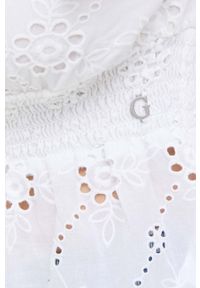 Guess bluzka bawełniana damska kolor biały gładka. Typ kołnierza: dekolt hiszpanka. Kolor: biały. Materiał: bawełna. Wzór: gładki #5