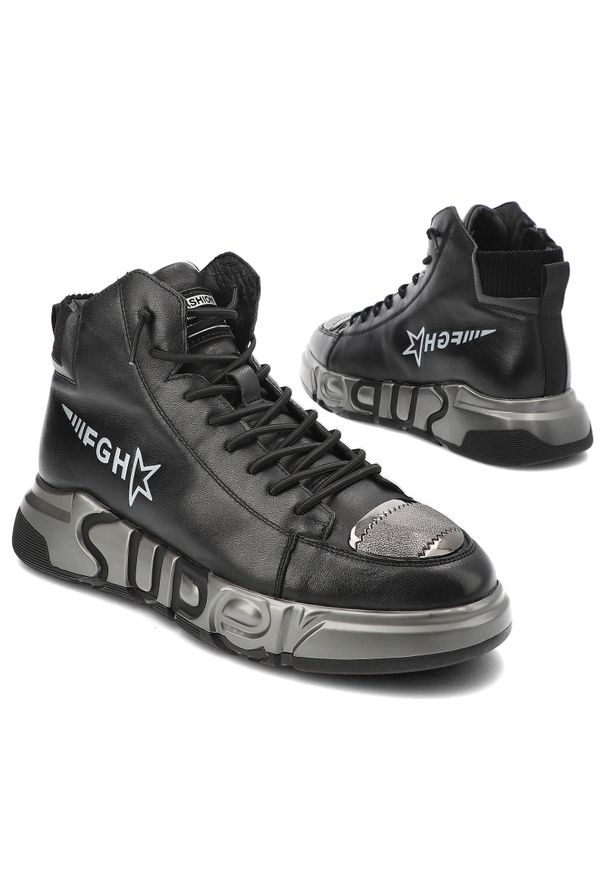Czarne Sneakersy John Doubare Sportowe Obuwie Męskie. Okazja: na co dzień. Kolor: czarny. Materiał: skóra