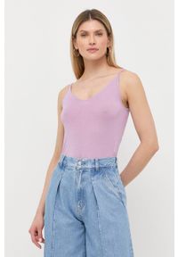 Marella top damski kolor fioletowy. Kolor: fioletowy. Materiał: materiał, dzianina. Długość rękawa: na ramiączkach #1