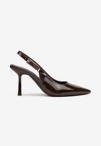 Renee - Brązowe Lakierowane Sandały Czółenka na Kaczuszce Slingback Silvesa. Okazja: na co dzień. Kolor: brązowy. Materiał: lakier. Obcas: na szpilce. Styl: klasyczny, casual, elegancki #3