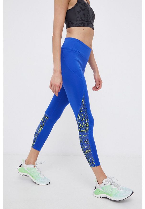 Reebok - Legginsy. Kolor: niebieski. Materiał: dzianina, skóra