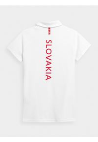 4f - Koszulka polo damska Słowacja-Tokio 2020. Typ kołnierza: polo. Kolor: biały. Materiał: bawełna, dzianina. Długość rękawa: raglanowy rękaw. Wzór: nadruk. Sezon: lato #2