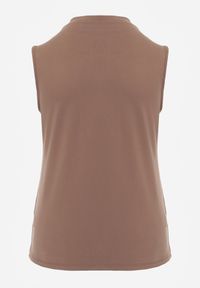 Born2be - Brązowa Gładka Bluzka Bez Rękawów z Półgolfem Nedivra. Okazja: na co dzień, na spotkanie biznesowe, do pracy. Kolor: brązowy. Materiał: poliester, elastan, materiał, jeans. Długość rękawa: bez rękawów. Wzór: gładki. Styl: casual, biznesowy, elegancki, klasyczny #2