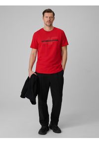 4f - 4F T-shirt regular z nadrukiem męski - czerwony L. Okazja: na co dzień. Kolor: czerwony. Materiał: bawełna, materiał. Wzór: nadruk. Styl: casual #2