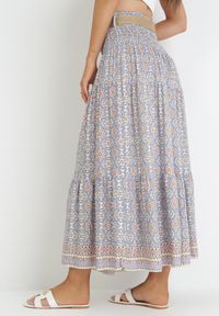 Born2be - Niebieska Spódnica Maxi w Stylu Boho z Plecionym Paskiem Kairy. Kolor: niebieski. Styl: boho #5