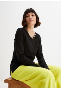 bonprix - Koszulka z długimi rękawami i ozdobnymi kółkami. Kolor: czarny. Długość rękawa: długi rękaw. Długość: długie #1