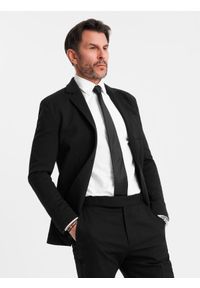 Ombre Clothing - Marynarka męska SLIM z dzianiny o subtelnej strukturze – czarna V2. Okazja: do pracy. Kolor: czarny. Materiał: dzianina. Wzór: kolorowy. Styl: klasyczny