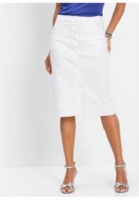 bonprix - Spódnica dżinsowa z guzikami. Kolor: biały. Styl: elegancki #1