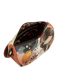 Pomarańczowa Stylowa Torebka Damska Na Ramię Anekke. Kolor: pomarańczowy. Wzór: napisy, aplikacja, haft. Dodatki: z aplikacjami, z haftem. Materiał: zdobione. Styl: elegancki. Rodzaj torebki: na ramię #8