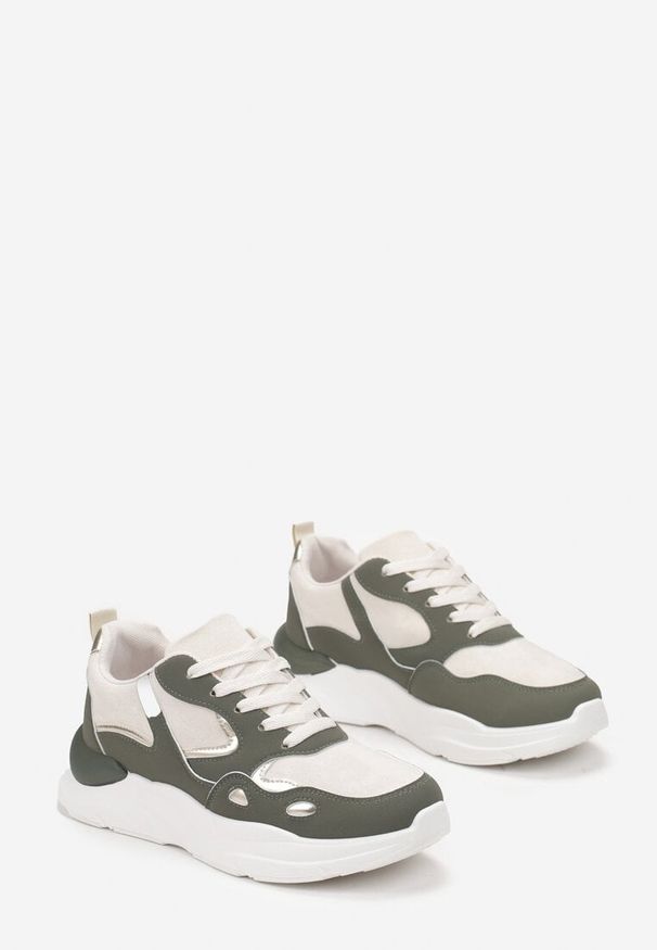 Renee - Zielone Sneakersy przed Kostkę na Grubej Podeszwie Milapena. Wysokość cholewki: przed kostkę. Kolor: zielony, beżowy. Sezon: jesień, wiosna. Obcas: na płaskiej podeszwie