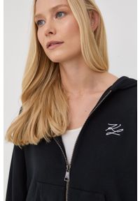 Karl Lagerfeld bluza bawełniana 221W1802 damska kolor czarny z kapturem z aplikacją. Typ kołnierza: kaptur. Kolor: czarny. Materiał: bawełna. Wzór: aplikacja #3
