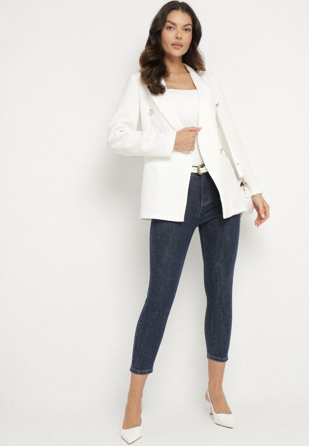 Born2be - Granatowe Elastyczne Jeansy Skinny 3/4 z Bawełną Avenira. Okazja: na co dzień. Kolor: niebieski. Styl: elegancki, casual