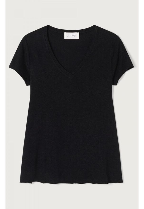 AMERICAN VINTAGE - Czarny t-shirt z krótkim rękawem American Vintage. Kolor: czarny. Materiał: bawełna, wiskoza. Długość rękawa: krótki rękaw. Długość: krótkie. Wzór: melanż. Styl: vintage