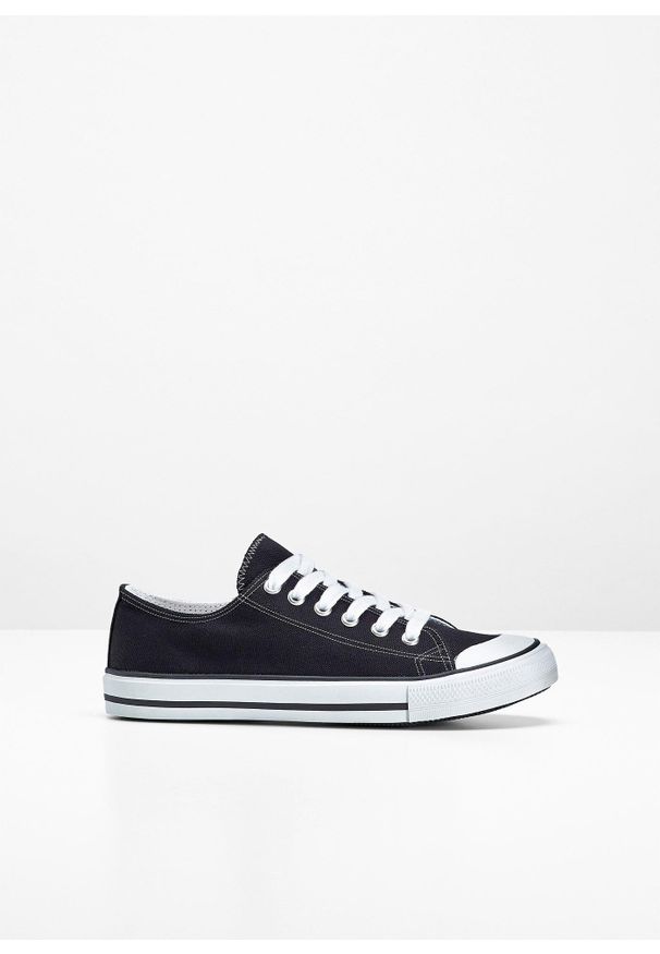 bonprix - Sneakersy z bawełnianej kanwy. Kolor: czarny. Materiał: bawełna