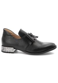 Czarne Półbuty Armodo Skórzane Oxfordy Damskie. Kolor: czarny. Materiał: skóra. Wzór: geometria. Obcas: na obcasie. Styl: klasyczny. Wysokość obcasa: niski #4