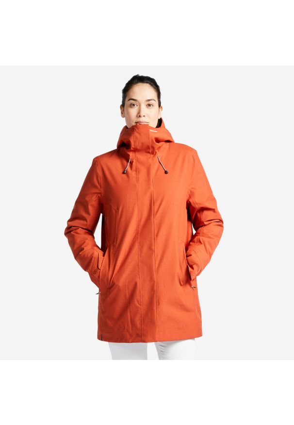 TRIBORD - Ciepła parka przeciwdeszczowa damska Tribord Sailing 500. Kolor: brązowy, pomarańczowy, wielokolorowy. Materiał: tkanina, materiał. Długość: długie. Sport: żeglarstwo