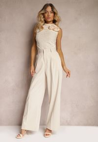 Renee - Jasnobeżowe Szerokie Spodnie High Waist Seraphella. Stan: podwyższony. Kolor: beżowy #4