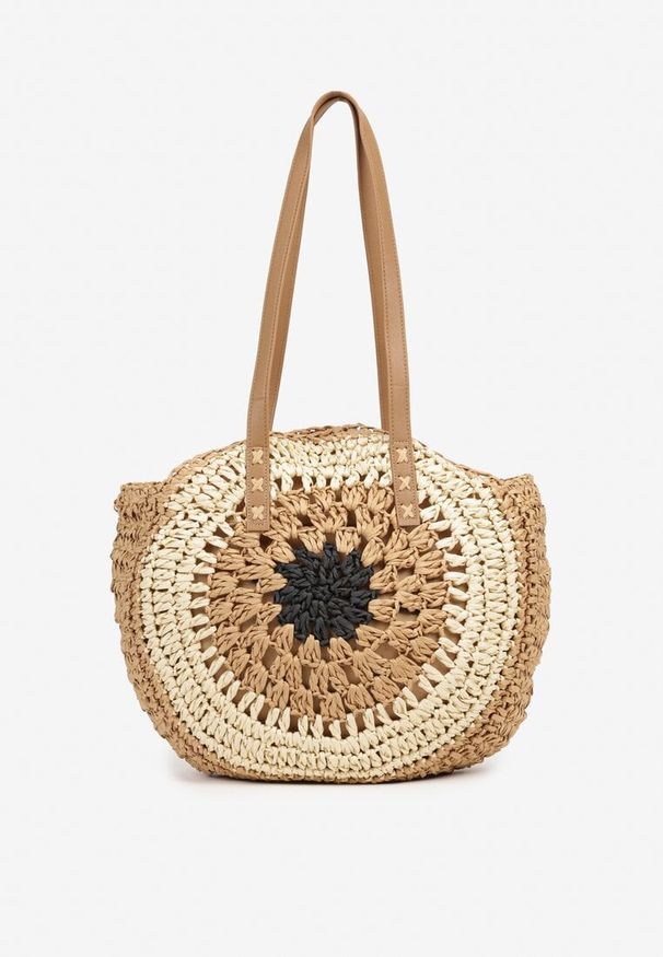 Renee - Beżowo-Czarna Pleciona Torebka w Stylu Boho Ulofina. Kolor: czarny. Sezon: lato. Styl: boho