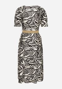 Born2be - Czarno-Biała Sukienka o Koszulowym Kroju z Plecionym Paskiem w Talii Zaratia. Okazja: na co dzień. Kolor: czarny. Materiał: wiskoza, tkanina. Sezon: lato. Typ sukienki: koszulowe. Styl: casual, elegancki #5