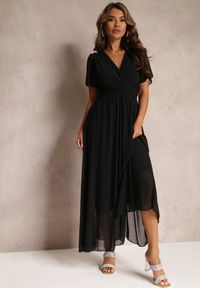 Renee - Czarna Rozkloszowana Sukienka z Kopertowym Dekoltem Obillis. Okazja: na co dzień, na imprezę. Kolor: czarny. Typ sukienki: kopertowe. Styl: elegancki, casual #4