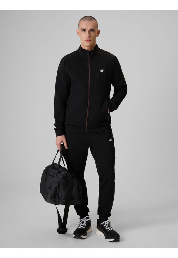 4f - 4F Bluza dresowa regular bez kaptura męska - czarna M. Okazja: na co dzień. Typ kołnierza: bez kaptura. Kolor: czarny. Materiał: dresówka. Styl: casual, sportowy