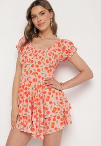 Born2be - Różowa Rozkloszowana Sukienka z Bawełną z Motywem Wiśni Lunadessa. Okazja: na imprezę, na co dzień. Kolor: różowy. Materiał: bawełna. Sezon: lato. Typ sukienki: proste. Styl: klasyczny, casual, elegancki #1