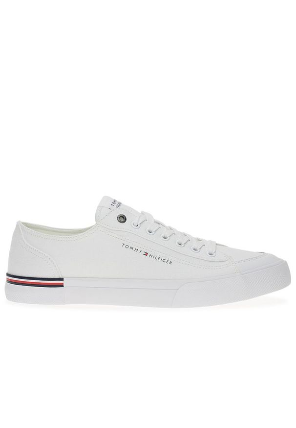 TOMMY HILFIGER - Buty Tommy Hilfiger Corporate Vulc Canvas FM0FM04954-YBS - białe. Okazja: na co dzień. Kolor: biały. Materiał: guma, bawełna, tkanina, poliester. Szerokość cholewki: normalna