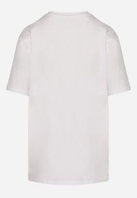 Born2be - Biały T-shirt z Bawełny Ozdobiony Nadrukiem i Koronką Naliressa. Okazja: na co dzień. Kolor: biały. Materiał: bawełna, koronka. Wzór: nadruk, aplikacja, koronka. Styl: casual, elegancki #5