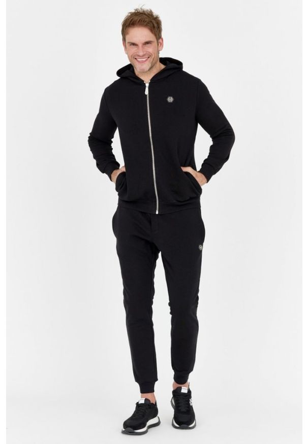 Philipp Plein - PHILIPP PLEIN Czarne spodnie dresowe męskie hexagon, Rozmiar L. Kolor: czarny. Materiał: dresówka. Sport: bieganie