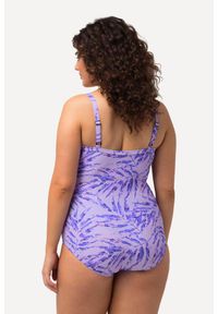 ULLA POPKEN - Damski Strój kąpielowy palmy paski miękkie miseczki. Kolekcja: plus size. Kolor: różowy. Materiał: elastan, poliamid, materiał. Wzór: paski